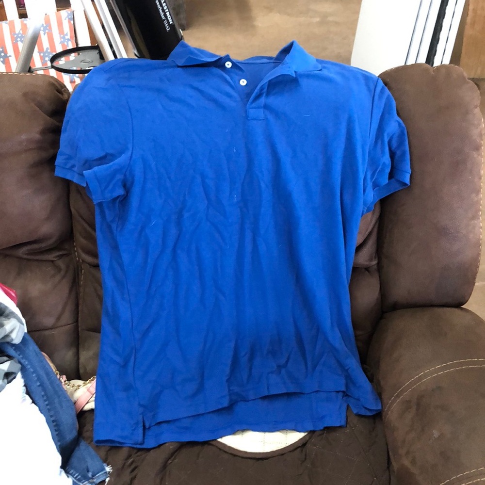 blue collared shirt